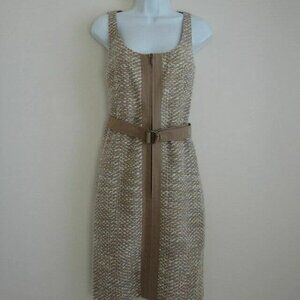 NWT AKRIS Camel Offwhite Wool Sheath Sleeveless Dress with Belt 8